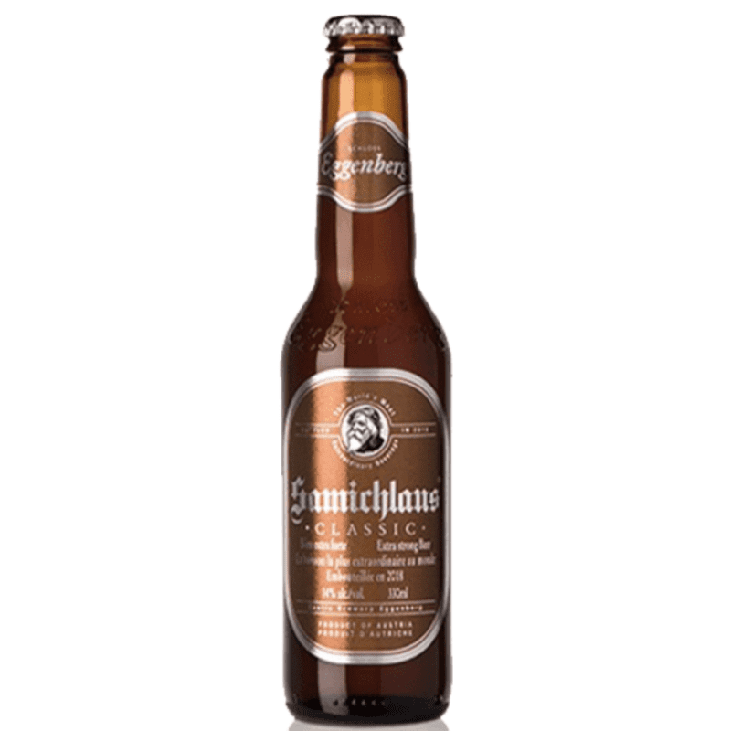 Cerveza austríaca Samichlaus Classic, de alta graduación, color tostada y estilo Doppelbock