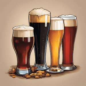 Varios vasos con cervezas de distintos tipos como cerveza rubia, cerveza negra, cerveza ámbar o cerveza roja