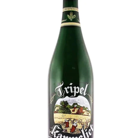 Botella de Cerveza Karmeliet Tripel rubia belga de alta fermentación con tres cereales y etiqueta tradicional