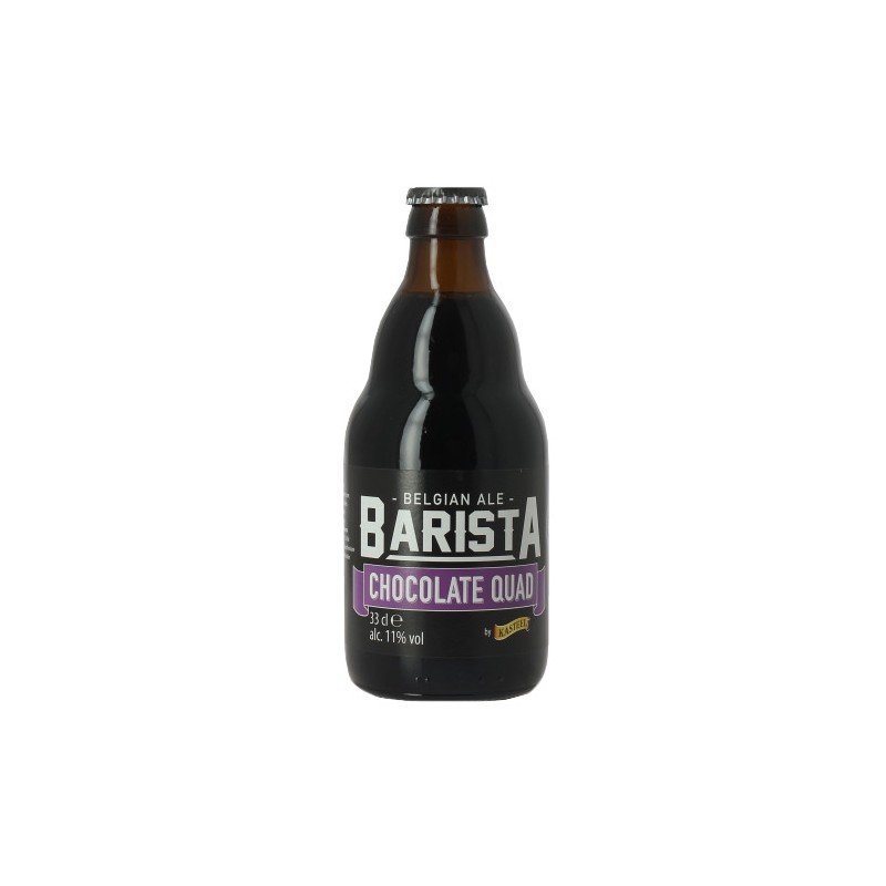 Kasteel Barista Chocolate Quad Botella de Cerveza Kasteel Barista Chocolate Quad Quadrupel belga con etiqueta oscura y detalles de chocolate y café