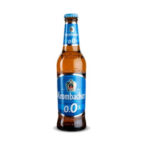 Botella de Cerveza Krombacher 0,0% sin alcohol sobre fondo blanco