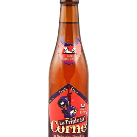 Botella de cerveza La Corne Tripel dorada de Bélgica