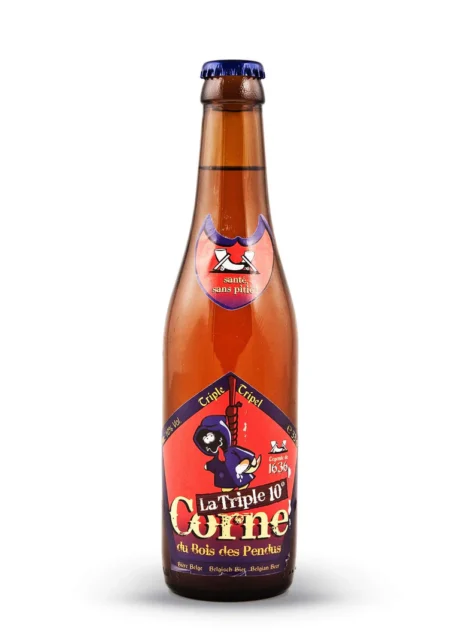 Botella de cerveza La Corne Tripel dorada de Bélgica