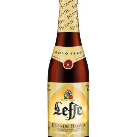 Botella de Cerveza Leffe Blonde dorada estilo Pale Ale de abadía belga