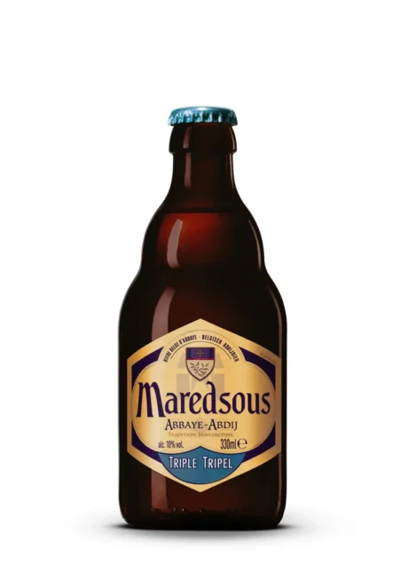 Botella de Cerveza Maredsous 10 con etiqueta de la Abadía de Maredsous