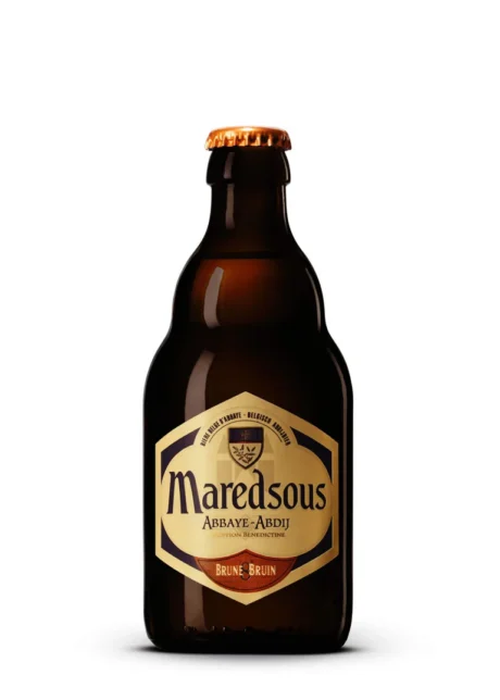 Botella de Cerveza Maredsous 8 trapense belga estilo dubbel oscura con etiqueta monástica