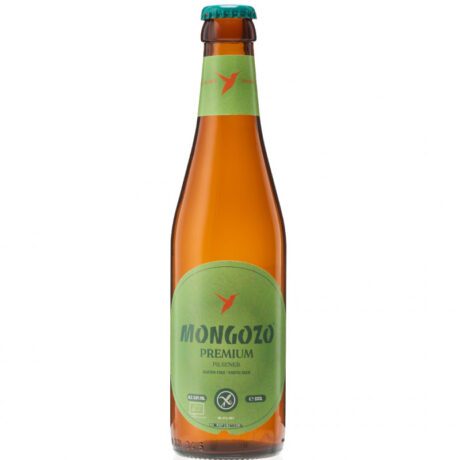 Botella de Cerveza Mongozo Sin Gluten, Pilsner belga orgánica y premiada