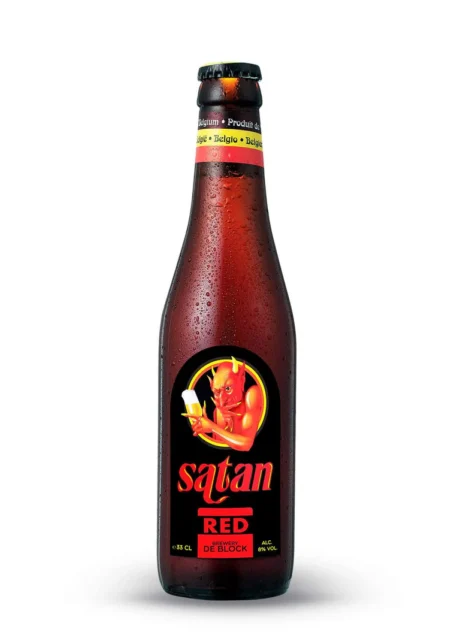Botella de Cerveza Satan Red red ale belga artesanal con maltas oscuras, lúpulos de Brabante y levadura especial