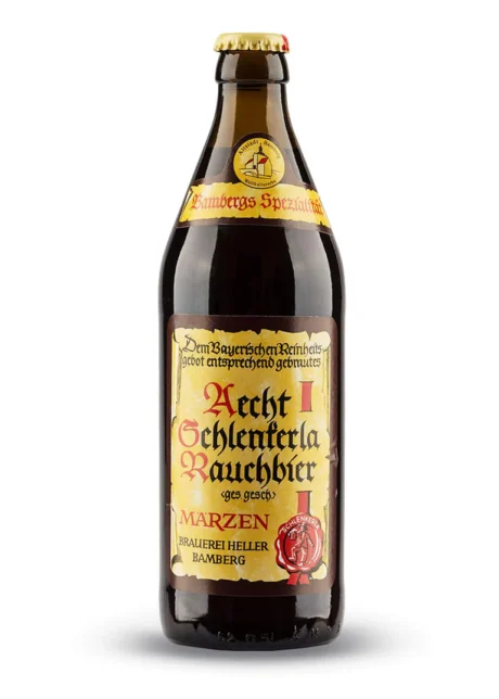 Botella de cerveza Schlenkerla Rauchbier Märzen ahumada de Bamberg