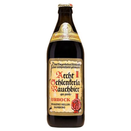 Botella de cerveza Schlenkerla Rauchbier Urbock, Rauchbier artesanal ahumada de Bamberg