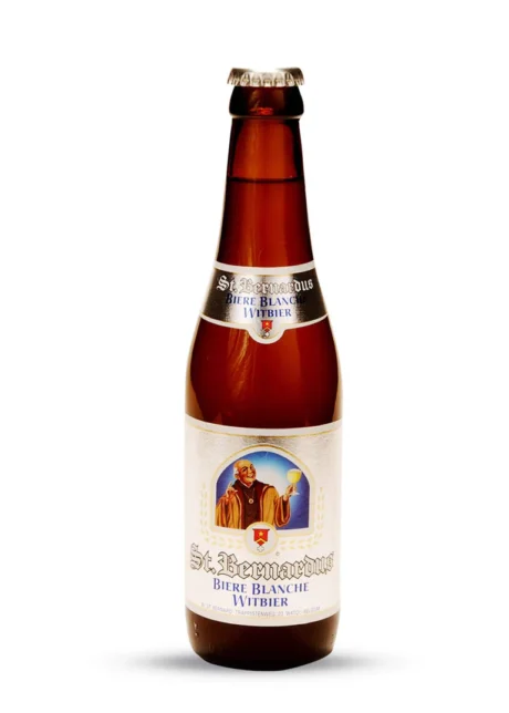 Botella de St. Bernardus Witbier, cerveza de abadía belga estilo Witbier sin filtrar