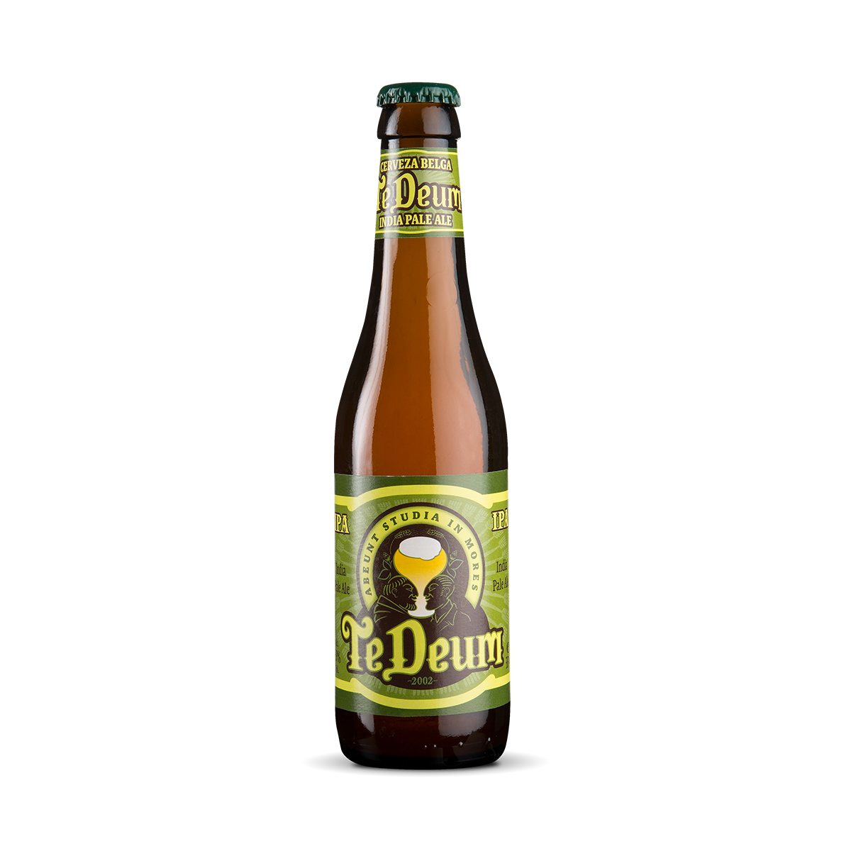 Te Deum IPA Botella de Cerveza Te Deum IPA belga ámbar turbia con espuma cremosa