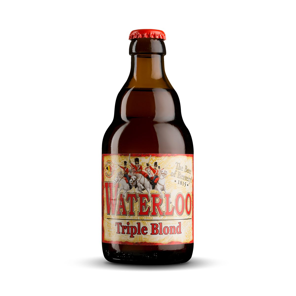 Waterloo Tripel Botella de Cerveza Waterloo Tripel rubia tripel belga con etiqueta inspirada en la batalla de Waterloo