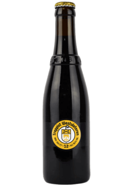 Cerveza belga trapense Westvleteren 12, botella sin etiqueta con chapa amarilla, considerada la mejor cerveza del mundo.