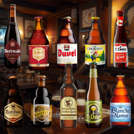 Pack Cervezas Belgas de 10 botellas variadas: Duvel, La Chouffe, Westmalle, Chimay, Kasteel y Blanche de Namur.