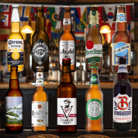Pack Cervezas del Mundo. Selección con 10 botellas internacionales de Japón, México, Alemania, Bélgica e Inglaterra.