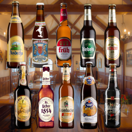 Pack Cervezas Alemanas Bier Fest de 10 botellas variadas: Weissbier, Kölsch, Altbier y Doppelbock.