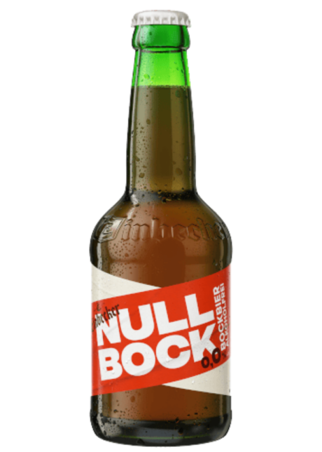 Cerveza alemana sin alcohol Einbecker Null Bock 0.0 Tostada, botella de 33cl de color ámbar rojizo, estilo Bock original.