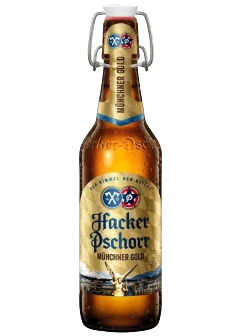 Hacker Pschorr Münchner Gold Cerveza alemana Hacker-Pschorr Münchner Gold de 5,5% alcohol, estilo Munich Helles Export en botella de 50cl.