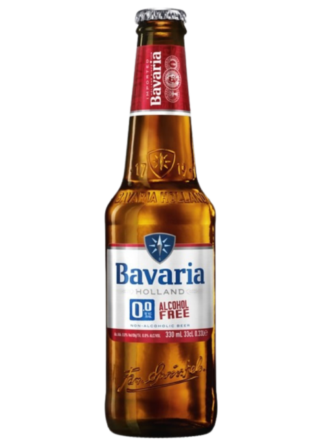 Cerveza holandesa sin alcohol Bavaria 0.0% IPA, estilo artesano con lúpulos cítricos y tropicales, botella de 33cl.