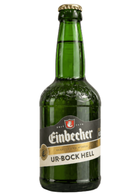 Cerveza alemana Einbecker Ur-Bock Hell de 6,5% alcohol, estilo Heller Bock rubia de Einbeck en botella de 33cl.