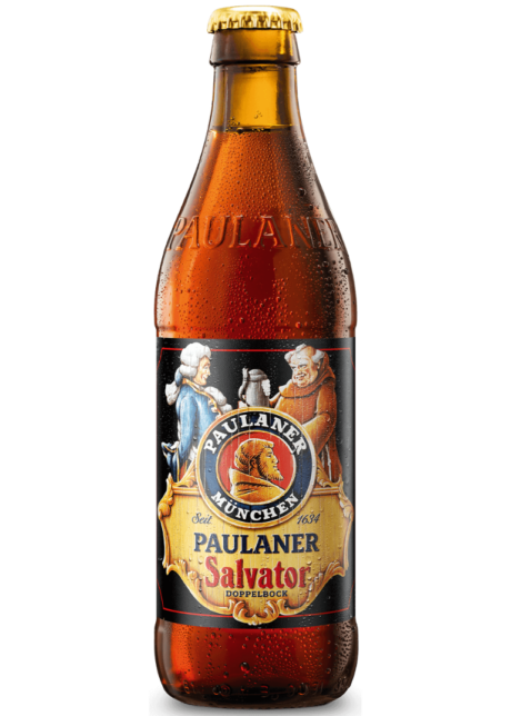 Cerveza alemana Paulaner Salvator de 7,9% alcohol, estilo Doppelbock oscura de Múnich en botella de 33cl.